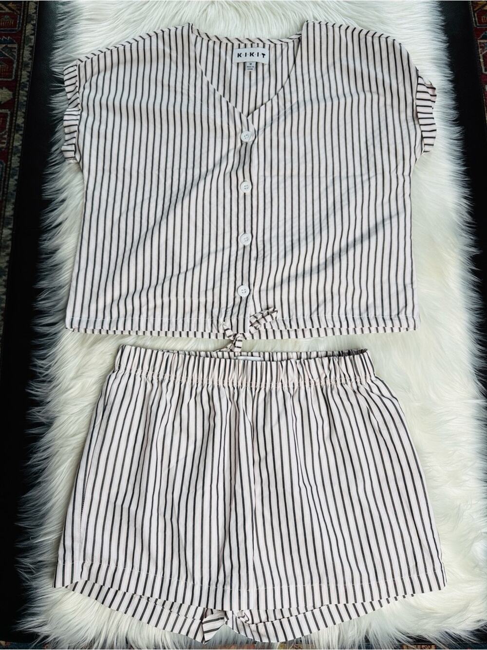 KIKIT Pink and Black Striped PJ Shorts Set